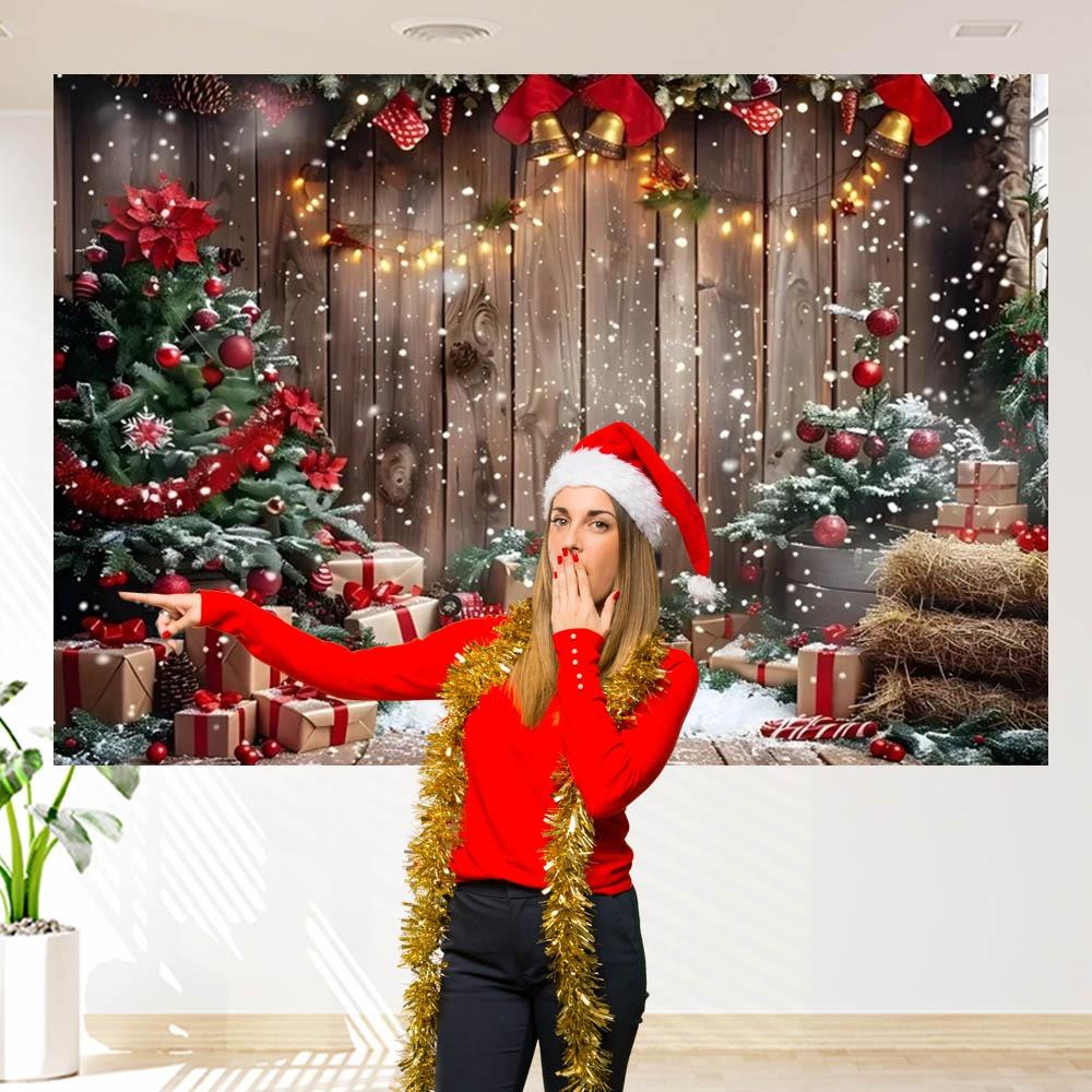 Weihnachtsparty Kulisse Holzwand Schnee Weihnachtsbaum Geschenke Glocken Winter Familienparty Fotografie Hintergrund Dekoration Banner
