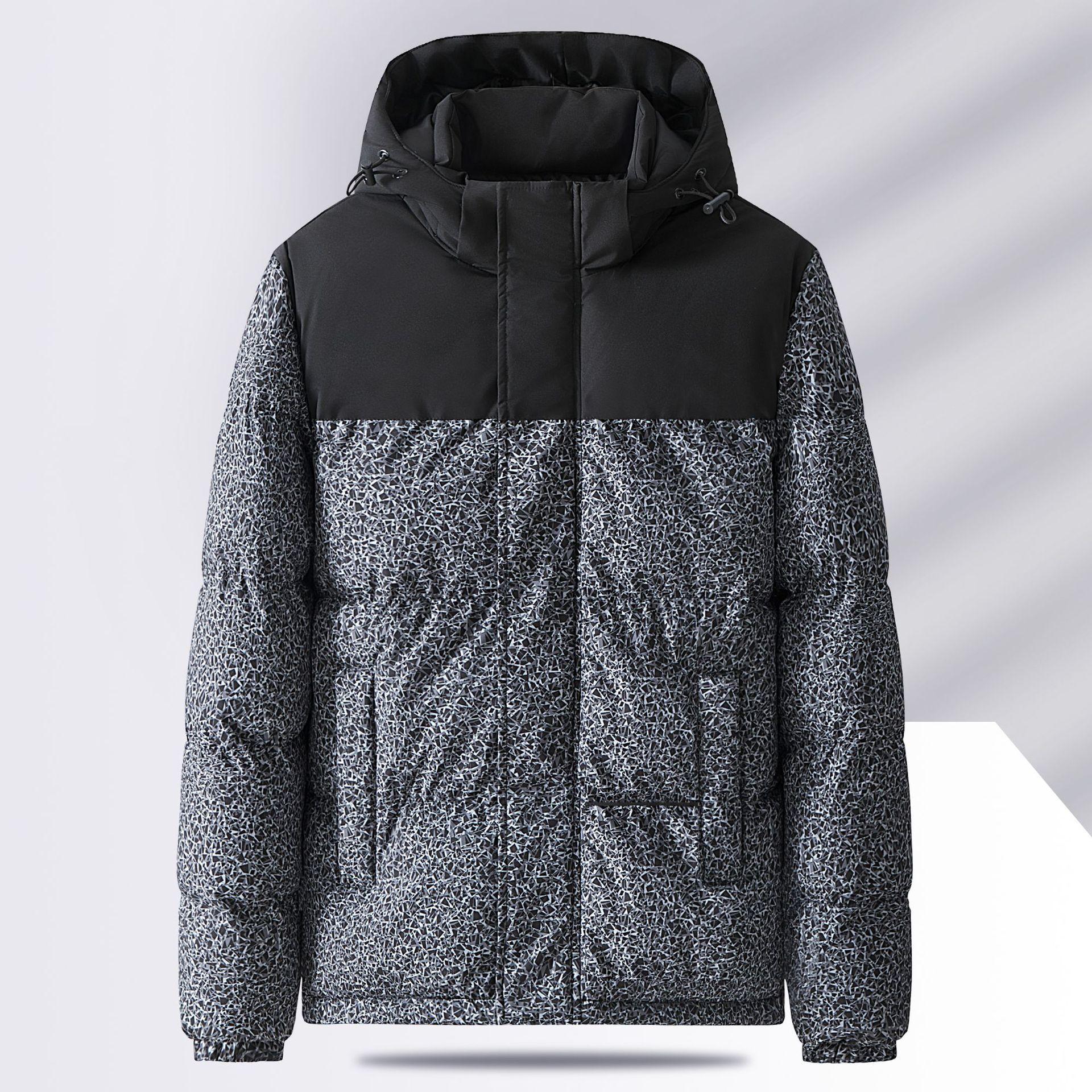 

Padded-on jacket men s autumn and winter trendy short thickened warm bread jacket Feather Rong padded jacket can be printed L чорний