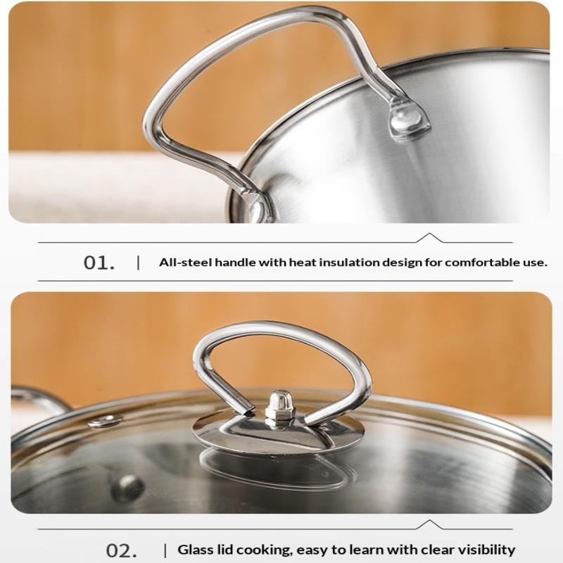 3.5L Deep Fryer Pot Stainless Steel Frying Pot With Mesh Steamer Basket With Glass Lid Kitchen Household Soup Pot Tool