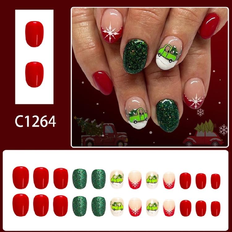 Short Oval Glossy French Press On Fingernail Snowflake Flash Plastic Mock Fingernail For Women Party Wedding Daily Outfits