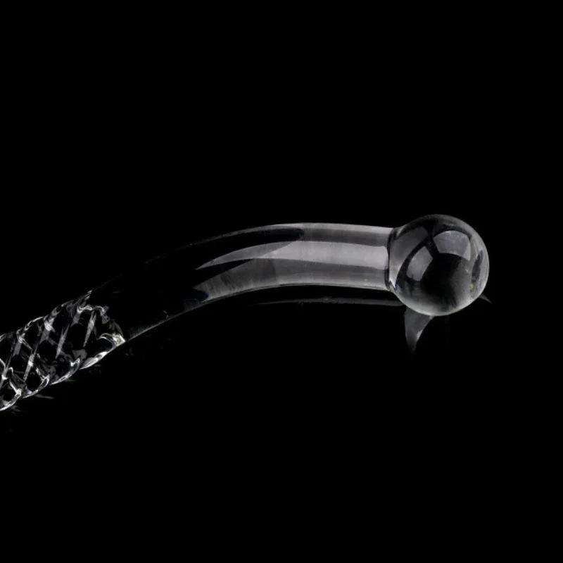 Double Ended Crystal White Pyrex Glass Dildo Artificial Penis Granule Spiral G Spot Massager Adult Game Sex Toys for Woman Gay