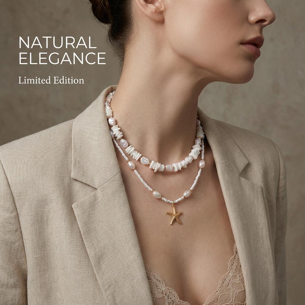 Bohemian White Multilayer Rice Bead Gravel Necklace for Women Baroque Imitation Pearl Gold Starfish Chain Beach Jewelry Gift