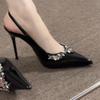 Women summer new  designer PU leather sexy pointed stiletto heels 2025 luxury rhinestone party dress ladies sandals zapatos