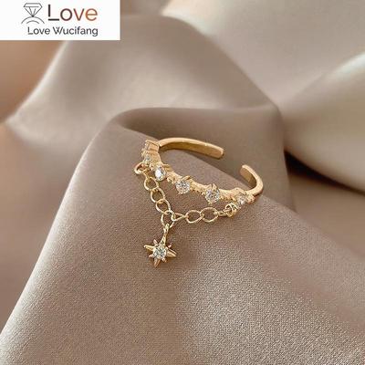 Ventfille Sterling Silver Fashion Inlaid Zircon Eight -Pointed Star Ring Ladies Temperament Index Finger Ring Jewelry Gift