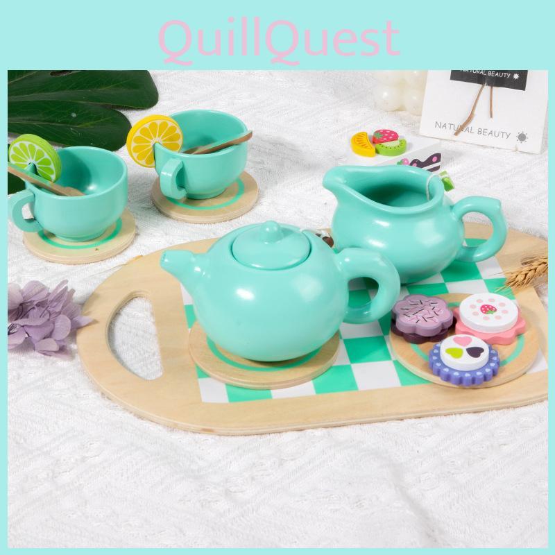 Wooden Childrens Play Tea Set With Realistic Teapots And Cakes For Imaginative Kitchen Play