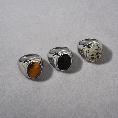 Premium Metal Copper Platinum Plated Tiger Eye Agate Spotted Stone Ring Personality And Temperament Unique Ring Women