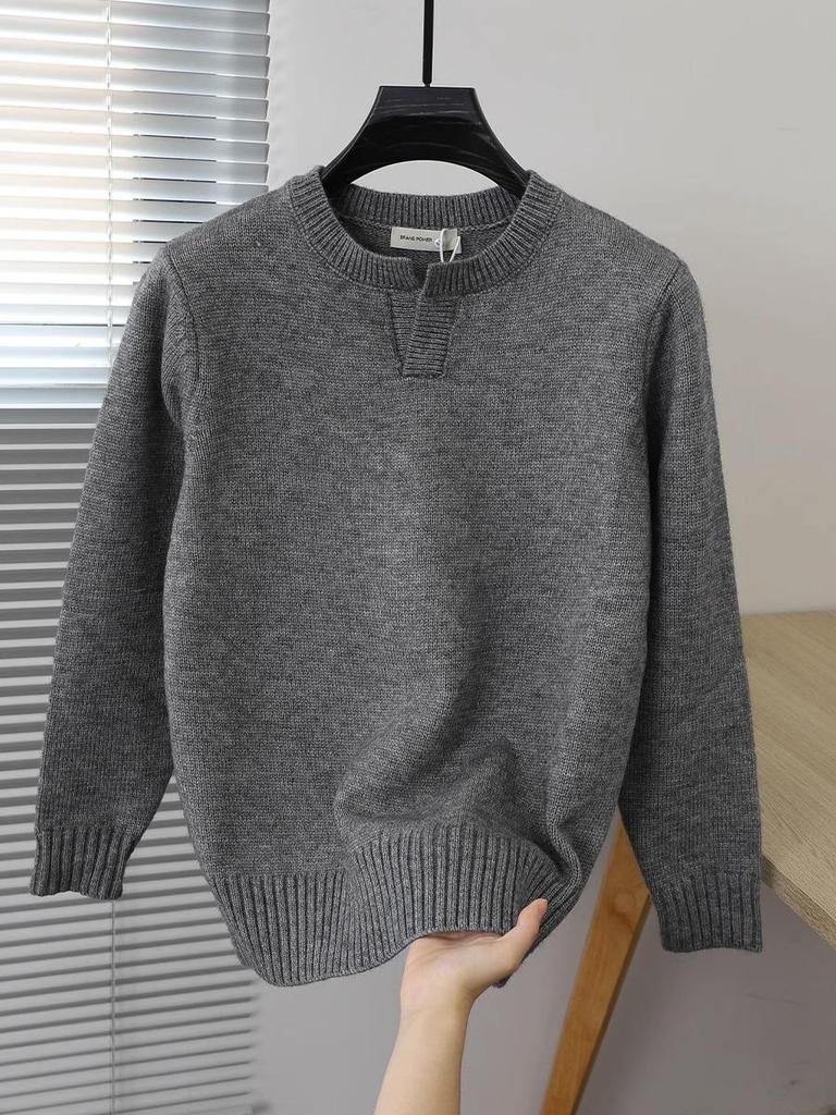 2023 Men's Autumn Solid Color Crew Neck Sweater - Youthful Korean Style Knit Pullover