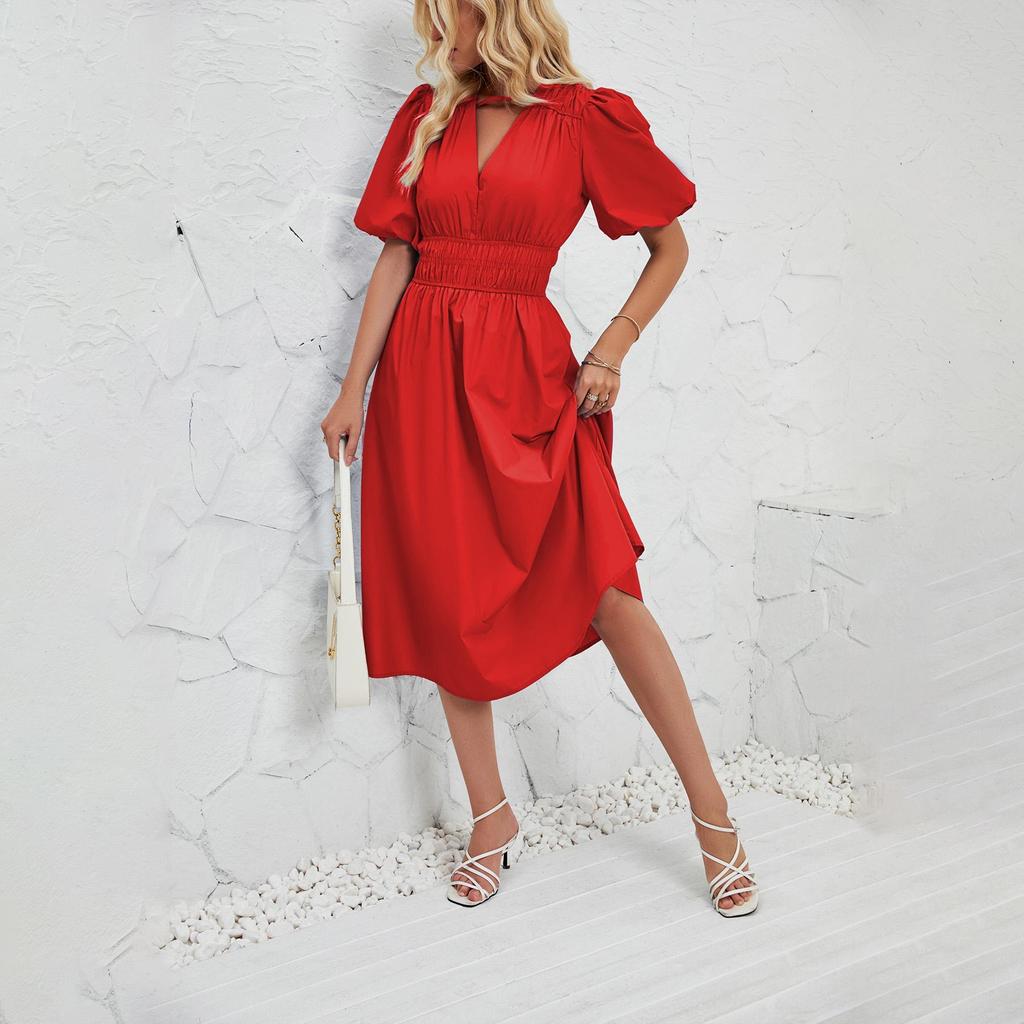 Sommer Damenmode Solide Kurzarm Plissee Kurzarm Knöchellanges trägerloses Kleid