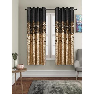 Pack of 2 Polyester Polka Print Window Curtain Panel Print 135 GSM  Brown