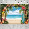 Hawaiian Tropical Beach Flower Ocean Sky Theme Banner Background, Anniversary Celebration Decoration Photography Backdrop Cloth