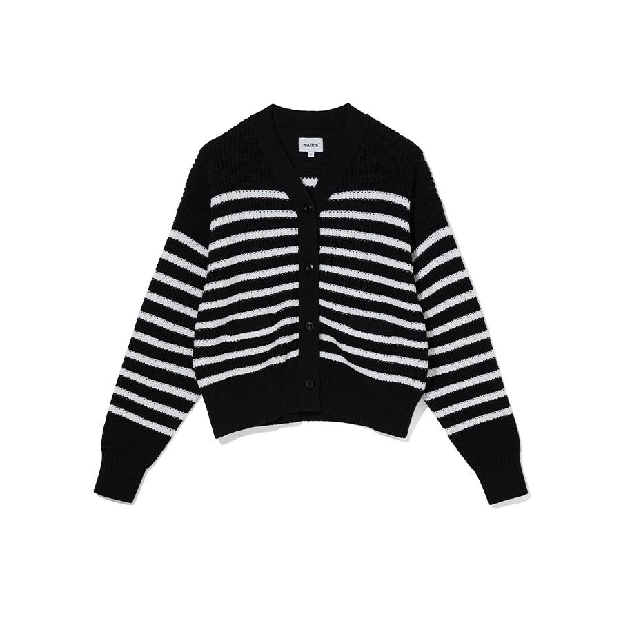 MARKM Women'S Striped V-Neck Short Cardigan (Micca8551)
