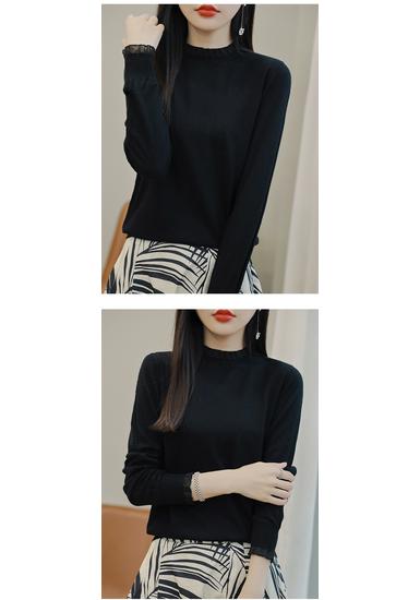 Women's 2023 Lace Collar Wool Sweater, Patchwork Knit Base Layer, Solid Color Autumn/Winter Fashion.