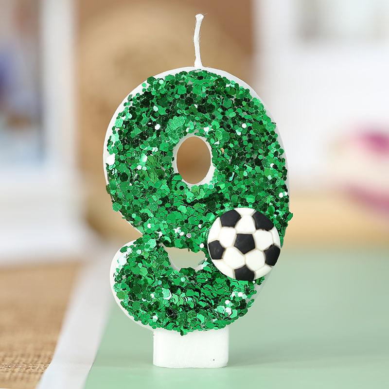 1Pc 0-9 Number Football Birthday Candles Green Sparkles Digital Candle Birthday Soccer Ball Candle for Party Cake Topper Decor