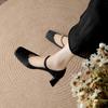 New Autumn Black Polka Dot Diamond Embedded Thick Heel Square Head Single Shoes French Style One Strap High Heel Mary Jane Women