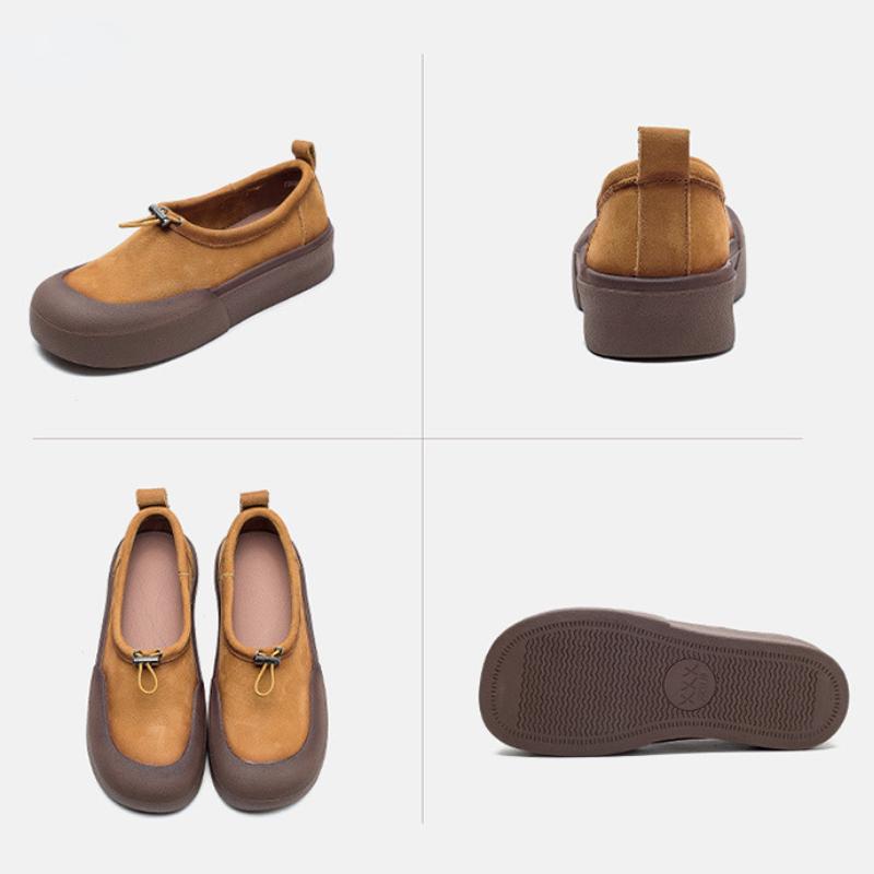 Johnature Retro originálna koža Dámske nazúvacie ploché topánky s okrúhlou špičkou a hrubou podrážkou Pohodlné topánky na platforme