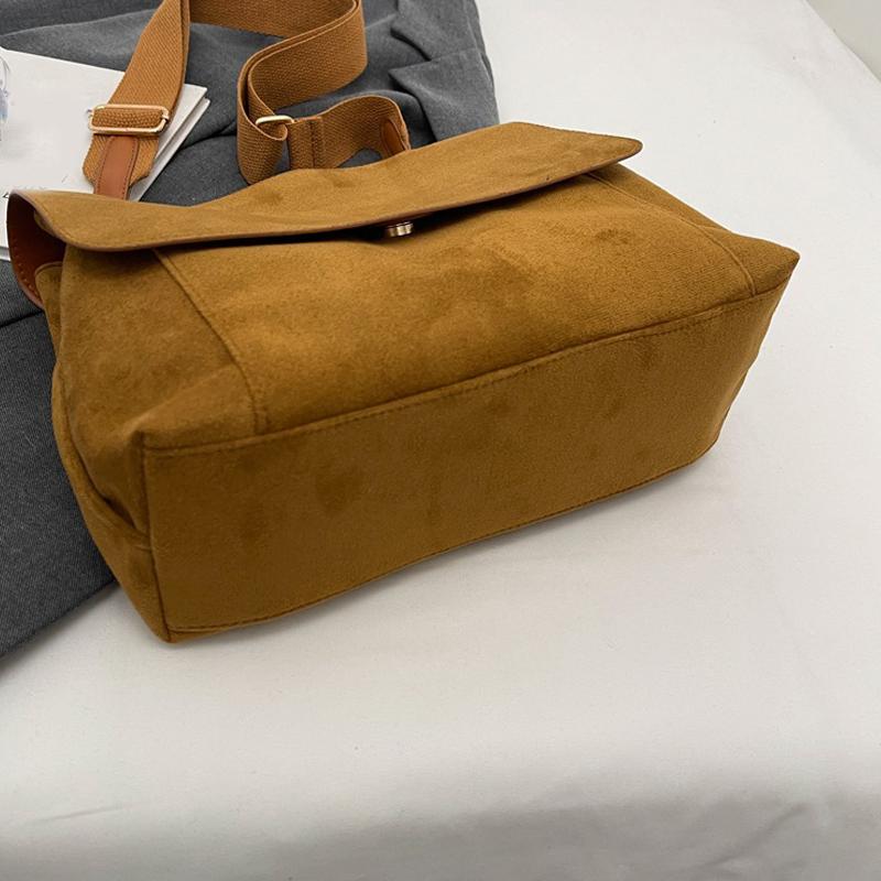 Sac à bandoulière en daim marron givré rétro automne hiver pour femme, grand sac à main, sac fourre-tout de designer