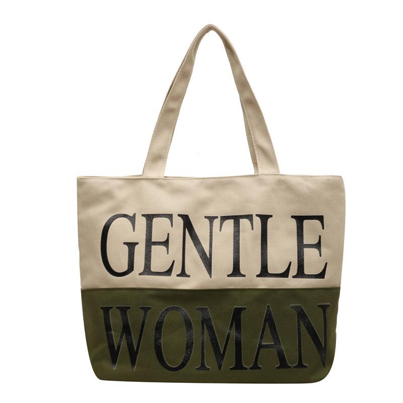 

Letter contrasting color canvas bag casual tote bag large capacity women s shoulder bag