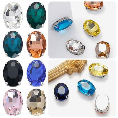 50Pcs/Pack Egg Shape Glass Crystal Stones Sew On Diamond Beads Ornament DIY Garment Clothes Shoes