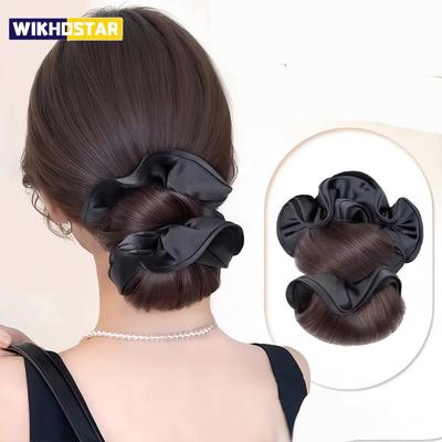 Syntetický Černý Vlasový Kroužek na Drdol, Paruka na Drdol, Módní a Elegantní Dámská Paruka na Květový Pupen, Vlasové Doplňky