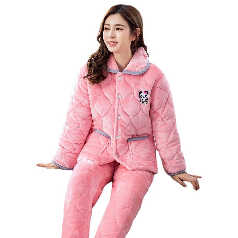 Women's Coral Fleece Flannel Pajamas: Warm, Thick, Quilted, Autumn/Winter Home Wear. Luxurious, Can Be Worn Outside.