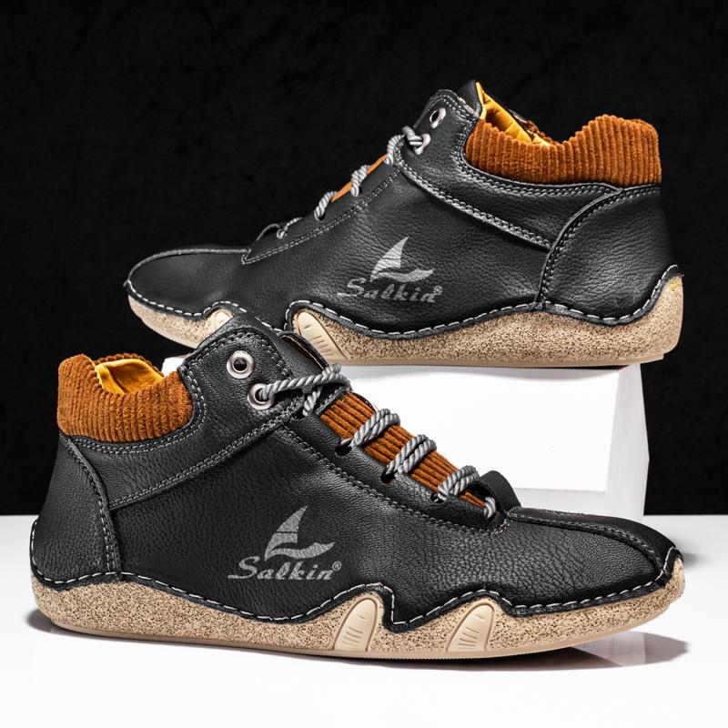 Pánské boty Ruční šití Dělená kožená obuv Pánské kotníkové boty mokasíny Pánské boty pro volný čas