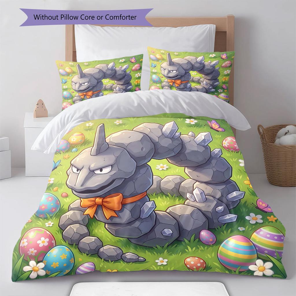 Cute Easter Egg Pattern Bedding Quilt Set Quilt Cover Pillowcase Home Decoration Birthday Gift (1 * Duvet Cover + 2 * Pillowcase, Without Core)