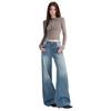Retro blue washed wide-leg jeans women's autumn new high-waisted straight loose and thin floor-mopping pants