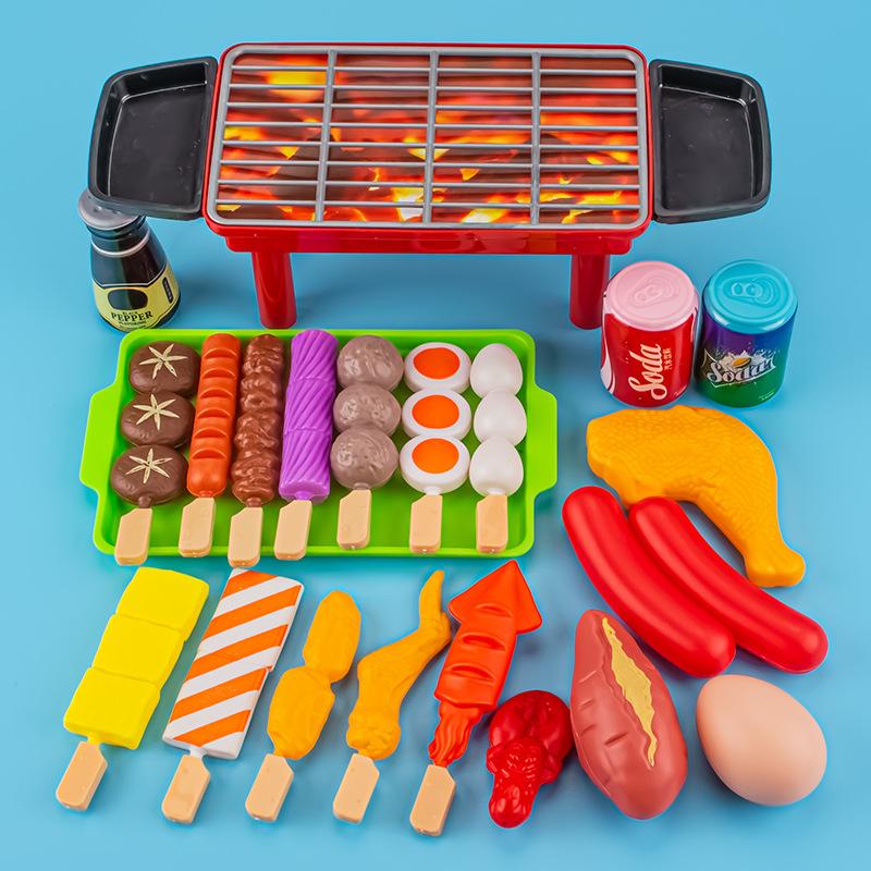 Play Kids House Barbecue Toy Set Kitchen Pretend Play Cooking Toys Simulation Food Cookware Bbq Kit Cosplay Game Gifts