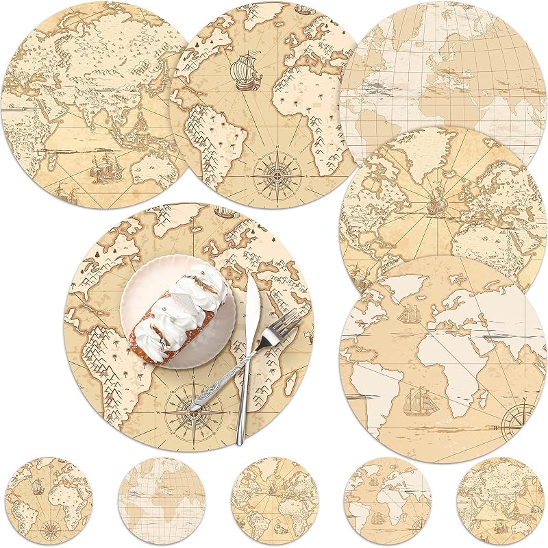 Eaasty 50 Disposable World Map Paper Placemats Vintage World Map for Old Paper Retro Style Decorative Travel Adventure Table Mat for Geography