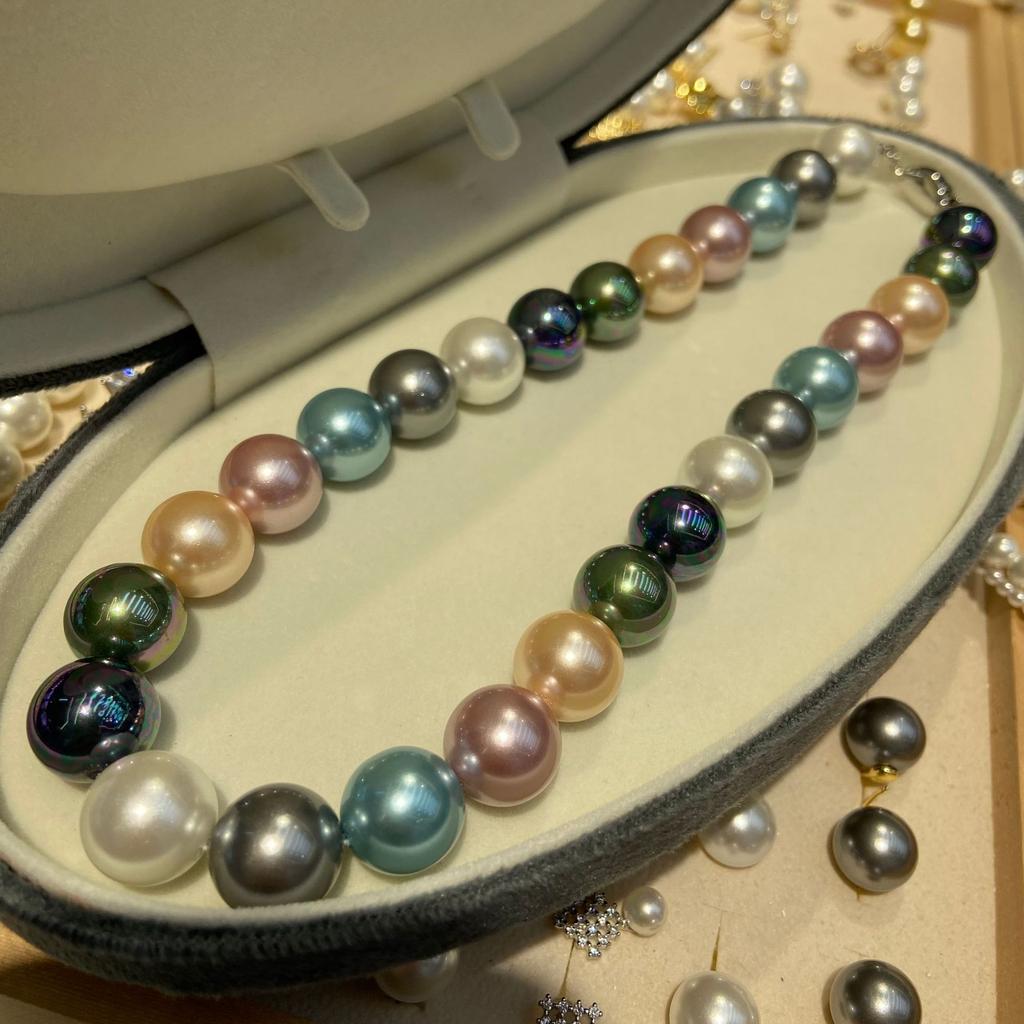 14Mm Large Particle National Style Retro Malachite Green Ink Blue Base Color Artificial Tahitian Bead Necklace