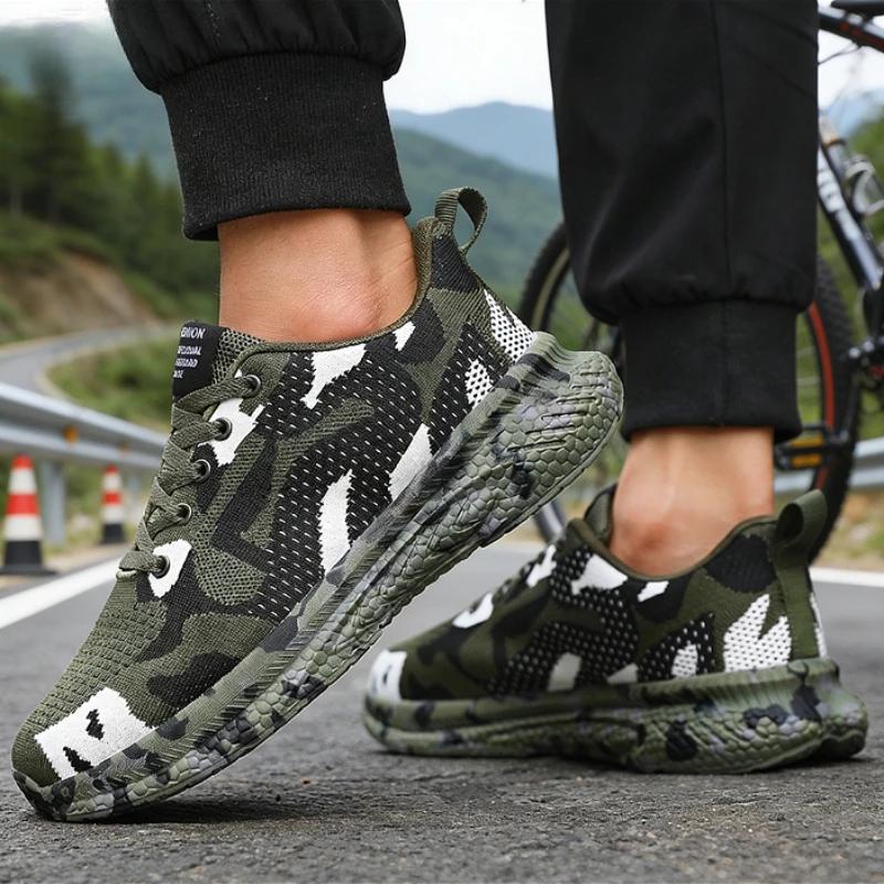 Men's Camouflage Mesh Sneakers Breathable Lightweight Comfortable Casual Sports Shoes Non-Slip Outdoor Walking Running Shoes Man