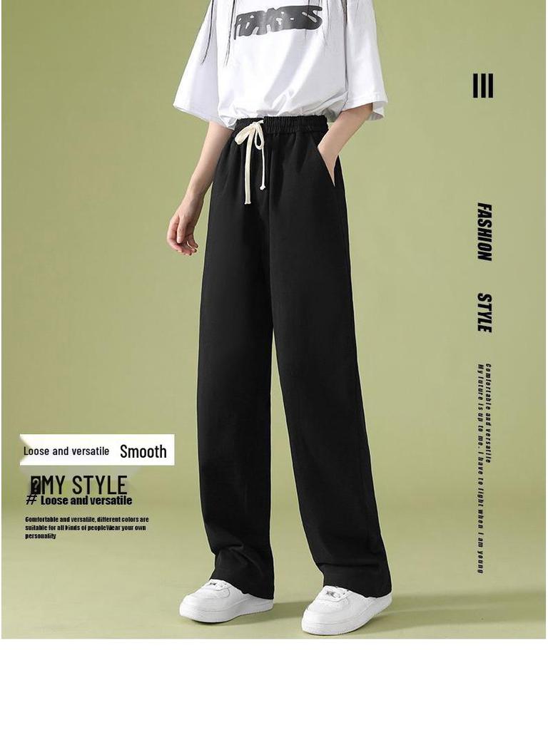 2026 Summer Women's Wide-Leg High-Waisted Loose Suit Pants with Double Buttons and Drawstring - Lightweight and Casual