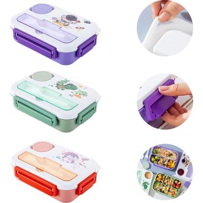 4Grid Lunch Box Outdoor Bento Box with Fork Microwave Heated Lunch Container with Sauce Box for Children Student Food Storage