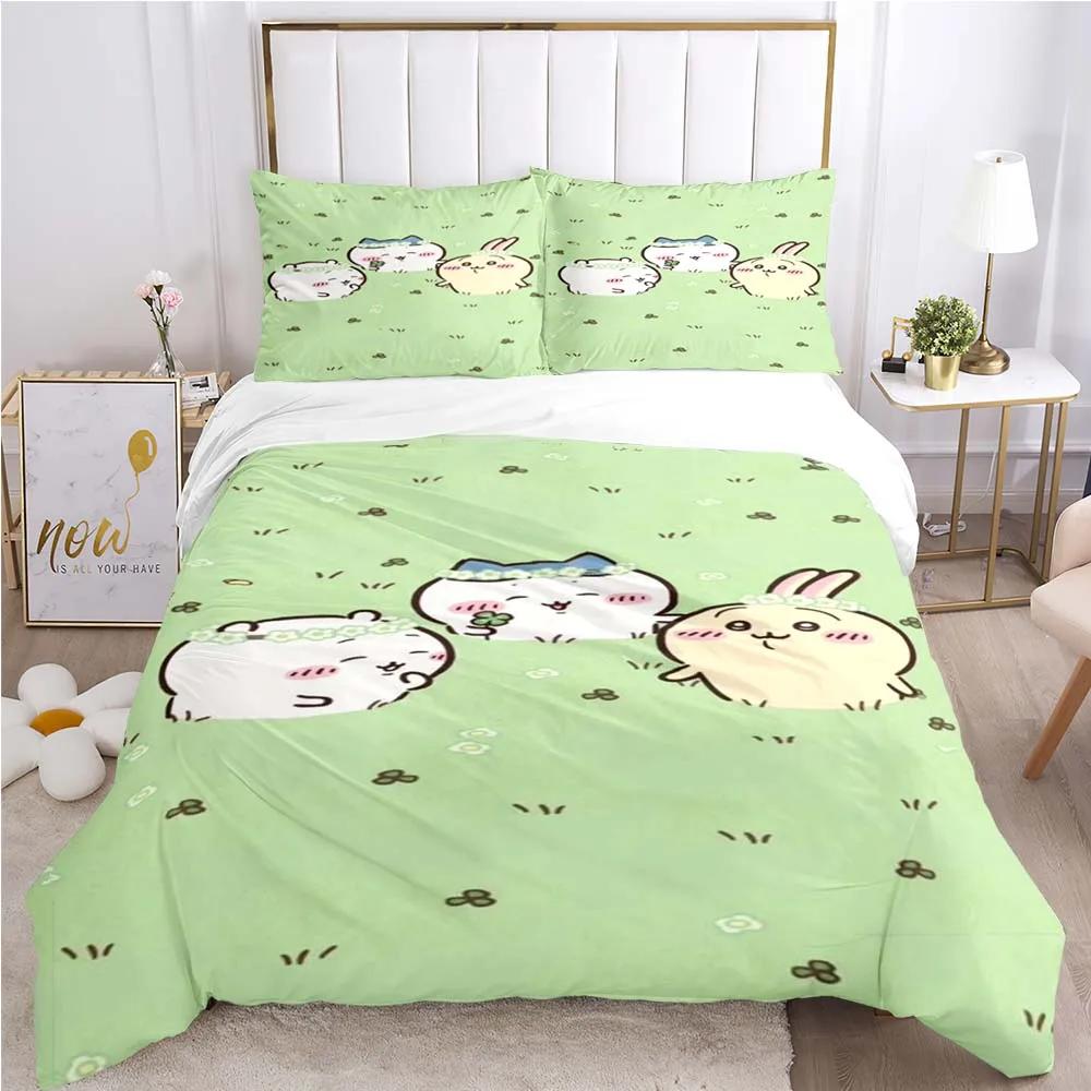 Cartoon Chiikawa Pattern Quilt Cover Pillowcase Two or Three Piece Multi Size Duvet Cover Bedding Sets Christmas Gift