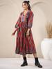 Hand Block Printed Dress Midi Cotton Floral Dress Boho Chic Holiday Summer Indian Cotton Dress Handmade In India Jaipuri Dress with Pockets