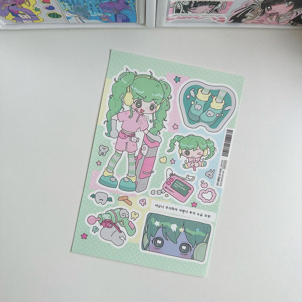 Korean Stickers Cute Sweet Cool Japanese Shibuya Girl Stickers Kawaii Character Stickers Handbook Diary Scrapbook DIY Stickers зелёный