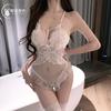 Suspender Sexy Lace Mesh Perspective Seduction Deep V Lace Hollow Sex Uniform