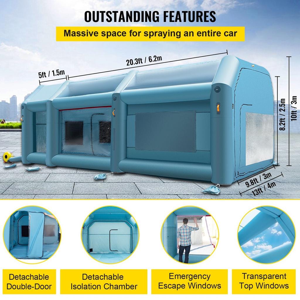Portable Inflatable Paint Booth, 26x15x10ft Inflatable Spray Booth, Car Paint Tent w/ Air Filter System & 2 Blowers, Upgraded Blow Up Spray Booth