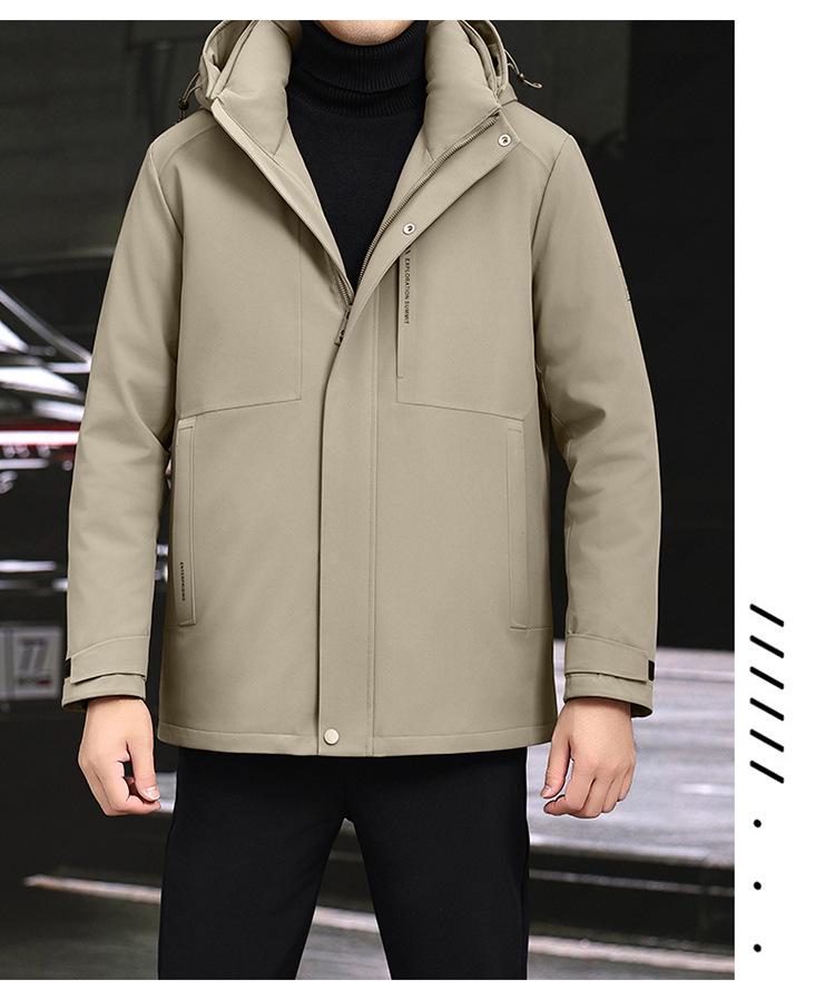 Herren Mittellange Kapuzenjacke aus Gänsedaunen - Neuer Stil, Verdickt, Abnehmbar, Warme Winter Business Casual Oberbekleidung