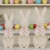 Rattan Effect Resin Easter Bunny Figurine Wicker Rabbit Statue with Bow for Spring Table Centerpiece Indoor Outdoor Patio Yard Farmhouse Home Decor