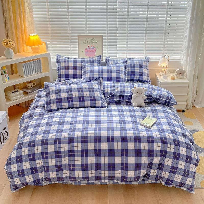 Set gros din bumbac periat, din patru piese, mic, proaspăt, prietenos cu pielea, pentru dormit gol, cearceaf de pat, husă de pilotă, set din trei piese, lenjerie de pat