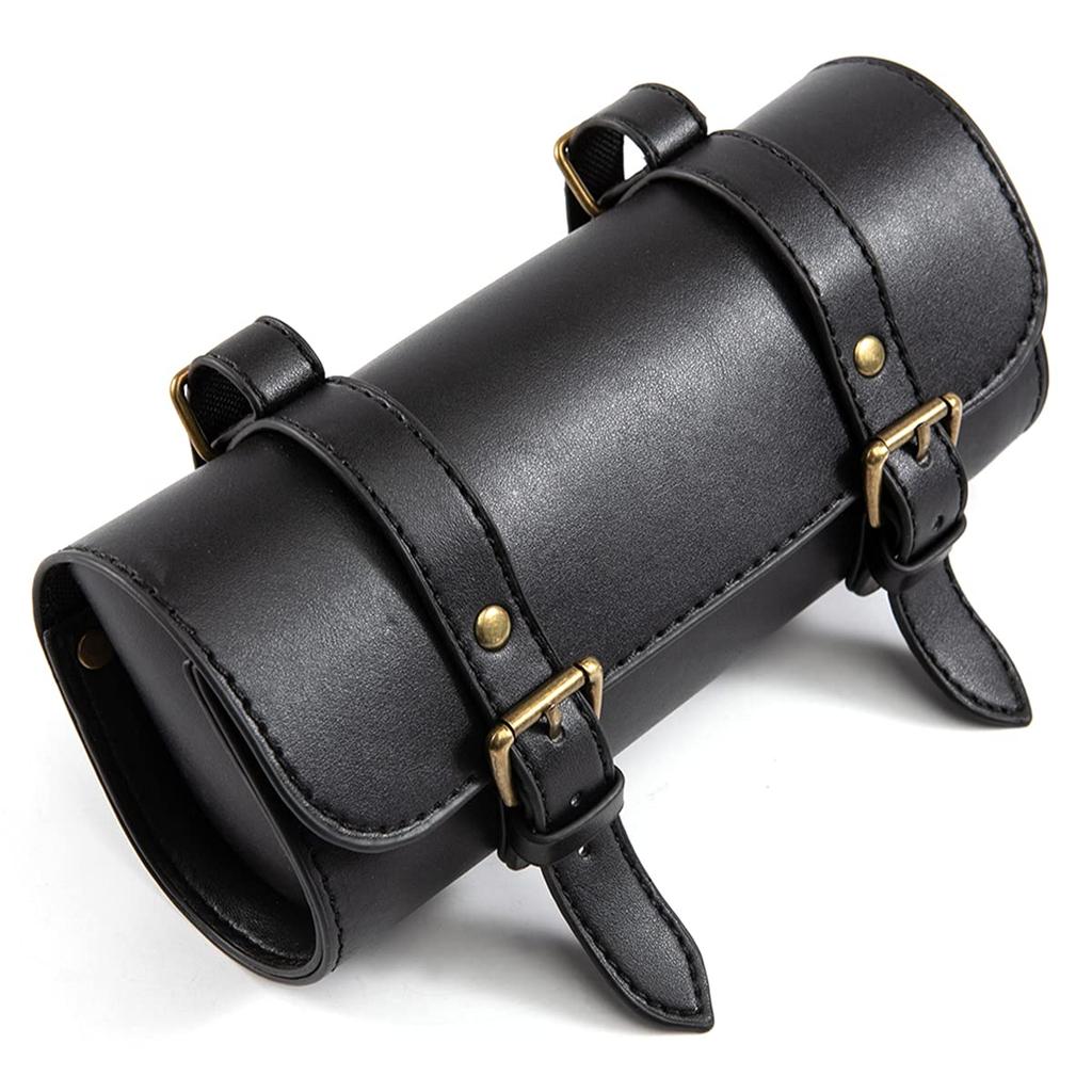 evomosa Motorcycle Saddlebag Mini Bike Fork Handlebar PU Leather Tool Storage Bag (Black)