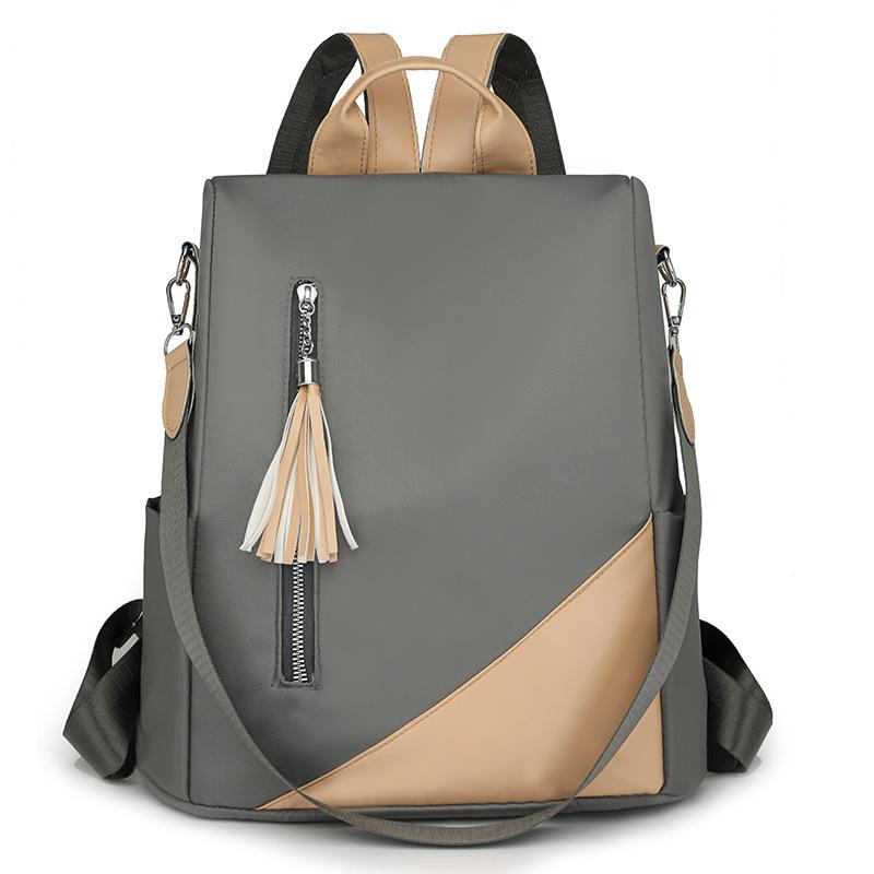 Fashion color matching fringed backpack women's simple and elegant versatile shoulder bag large capacity storage anti-theft commuter backpack