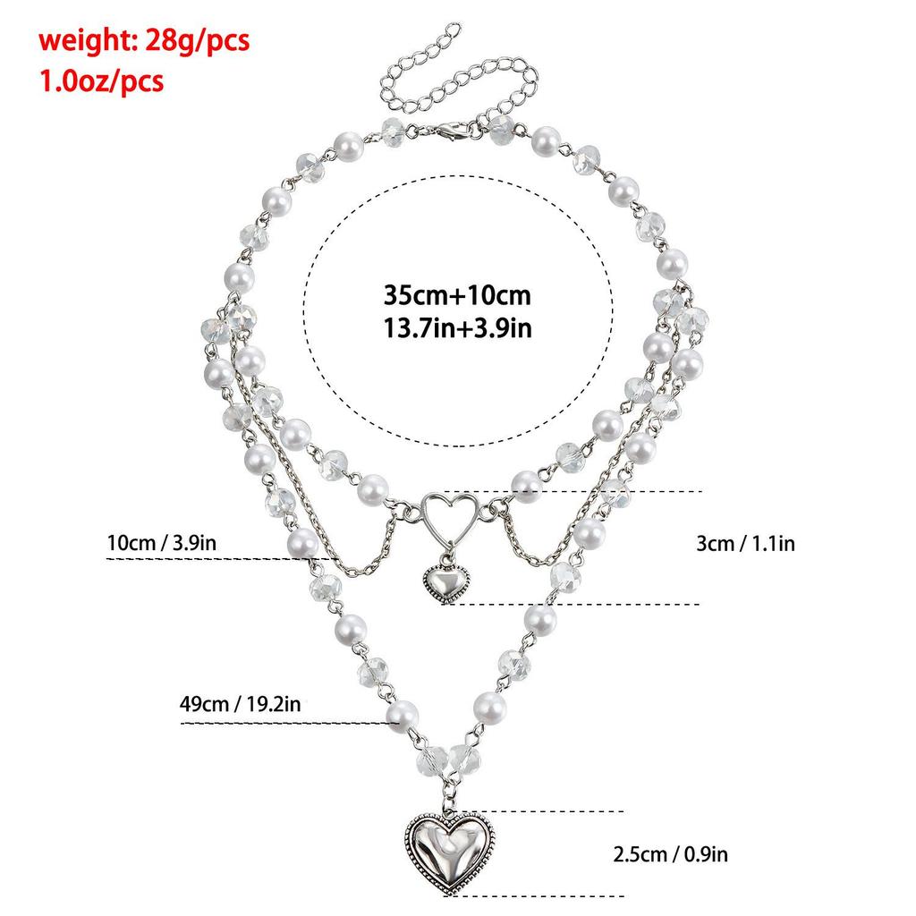 European and American Fashion Multi-layer Heart and Pearl Tassel Necklace for Women