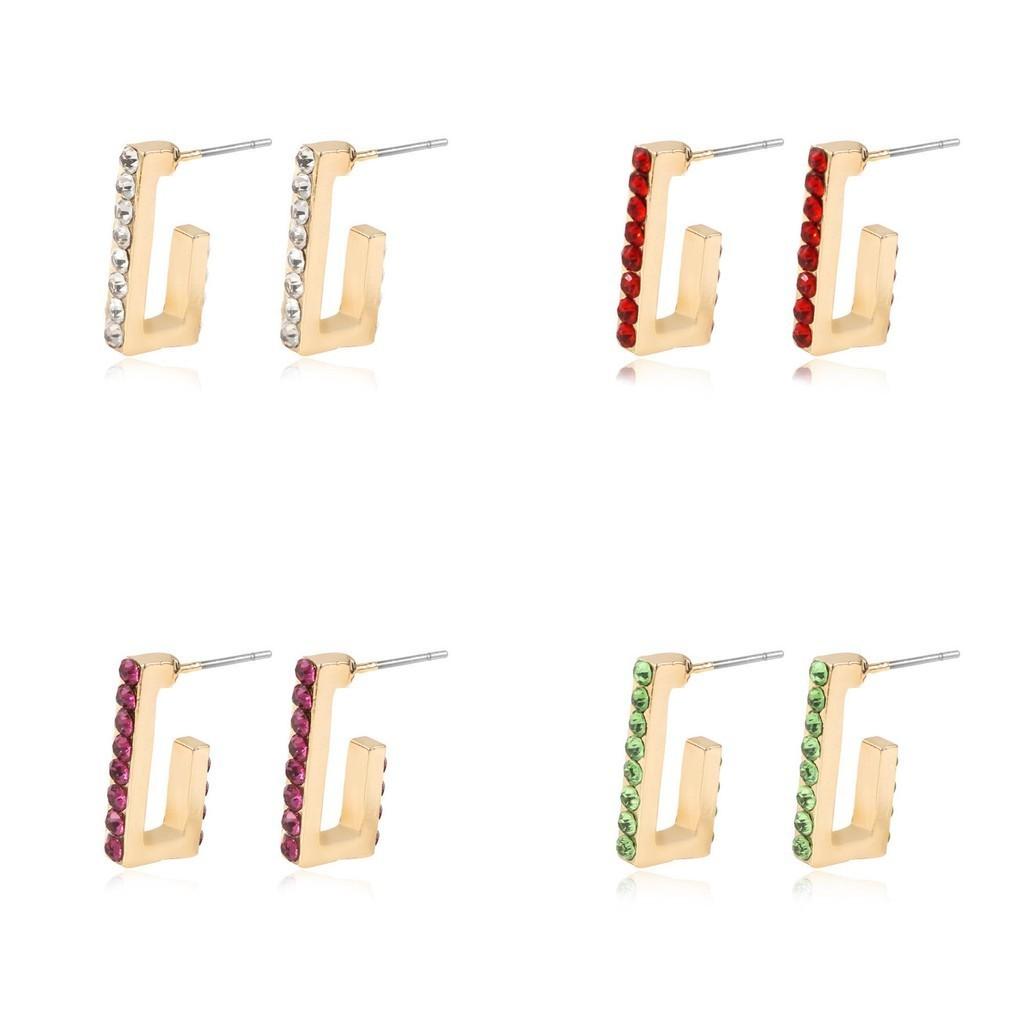 Multicolor Trendy Rhinestone Ushape Earrings Creative Alloy Studs Women For