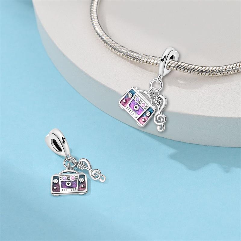 Romantic Music Charms Beads 925 Silver Piano Violin Red Guitar Punk Saxophone Pendants Fit Qikaola Bracelet DIY Jewelry