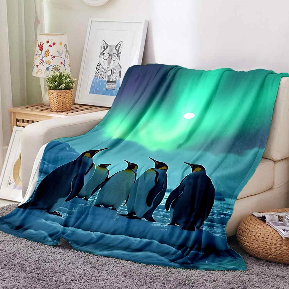1pc Penguin Aurora Blanket, Lightweight Flannel Throw Blanket for Sofa, Bed, Travel, Camping, Living Room, Office, Couch, Chair, and Bed