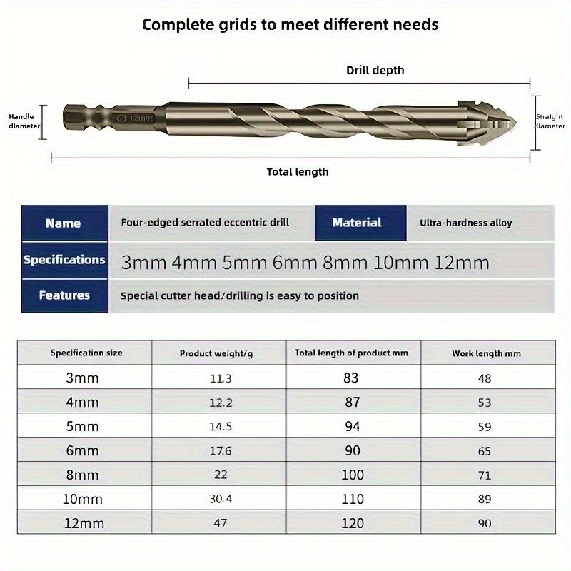 7pcs Four-blade Sawtooth Dry Eccentric Drilling Household Ceramic Glass Concrete Wet and Dry Tungsten Steel Drilling Bit.