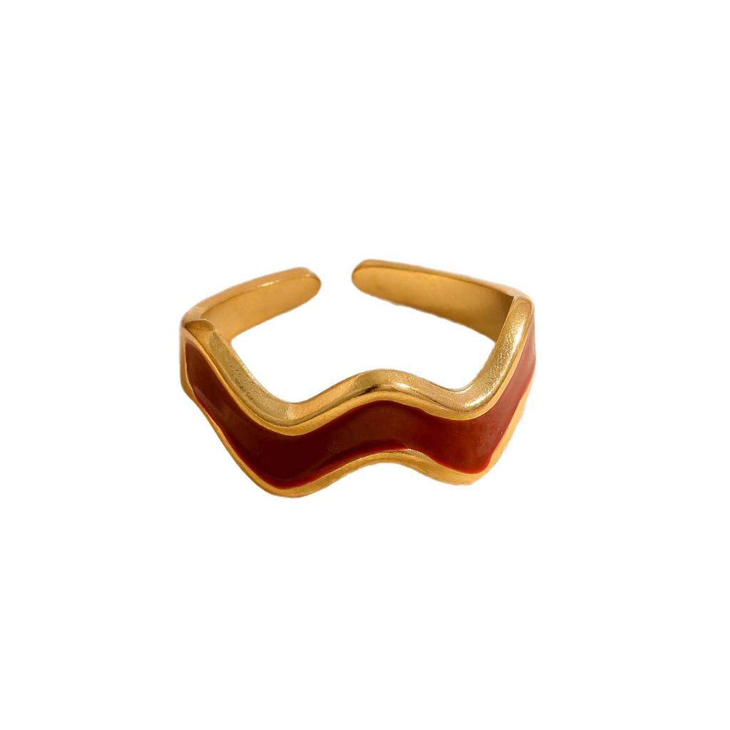 Retro Stainless Steel Drip Oil Irregular Edge Adjustable Ring