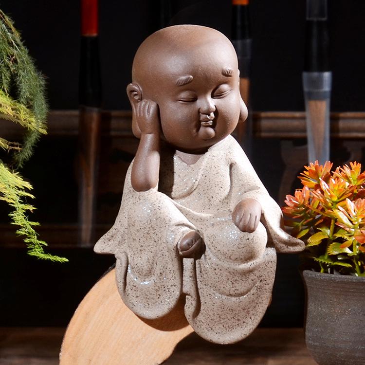 Zen Novice Monk Zisha Ceramic Figurine - Creative Home Tea Pet Ornament